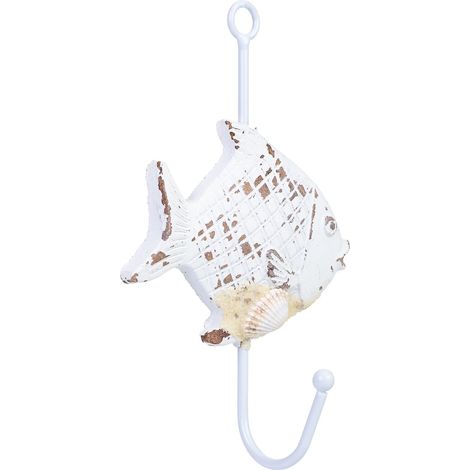 Percha de pared pez de madera blanco 10x4x17h cm