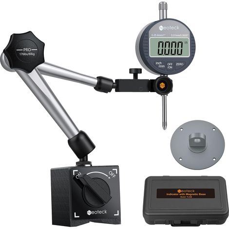 Comparateur Numérique 0.01mm 0-25.4mm avec Base Magnétique 80kg, Comparateur Digital Précision pour Tour CNC Fraiseuse, Electronic Digital Dial Indicator Professionnel avec Boîte de Rangement (1/5)
