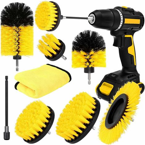 Bohrerbürste Reinigungsbürste Reinigungsbürste Auto Felgenbürste Elektrische Bohrmaschine Reinigungsbürste Radreinigung Geeignet für Felgen, Fliesen, Badewannen, Ziegel, Böden, 8-teiliges Set (1/5)