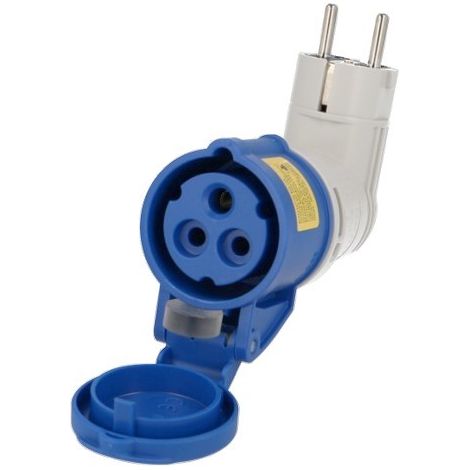 Solera – Adaptateur coudé prise française vers prise femelle CEE monophasée 3 x 16A – Tension 230V – Indice de protection IP44 – Connecteur 2 pôles + terre (1/3)