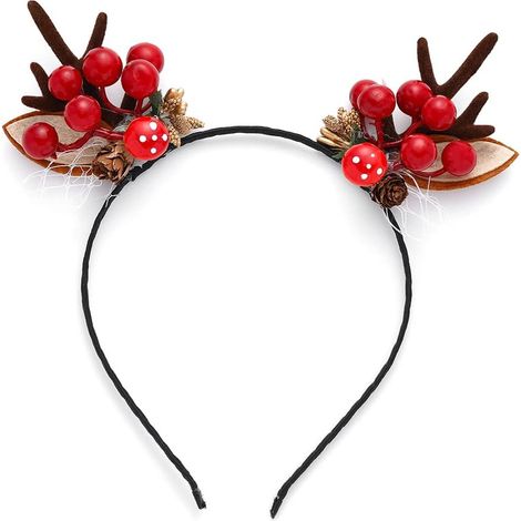 Bandeau de Noël en bois de cerf, épingle à cheveux de cerf, fleurs et pommes de pin, ensemble d'accessoires pour cheveux pour femmes et filles