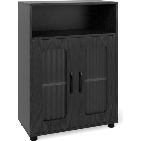 Mobiletto da bagno 60 x 30 x 83 cm con ripiano regolabile e design moderno in compensato nero 200017226