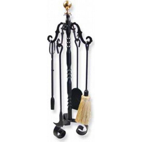 FPLUS juego chimenea 4 pzas. 10091 , Juego de 4 piezas de 68 cms. de alto bola dorada