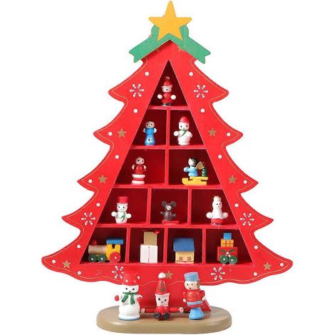 Sapin de Noël en bois rouge, présentoir de bureau décoratif, support en treillis créatif pour sapin de Noël - Taille L