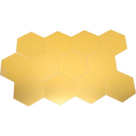 Grand autocollant mural miroir doré en forme hexagonale, 12 pièces, en acrylique, pour cuisine, salle de bains, chambre à coucher, salon XL: 15cm (1/5)