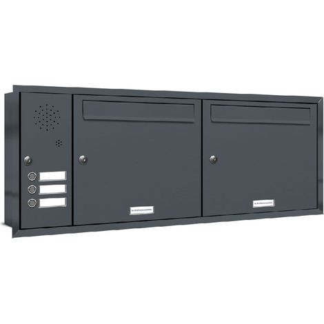 2er Briefkastenanlage Unterputz RAL Farbe 7016 Anthrazit 3 Klingel Sprechgitter (1/5)