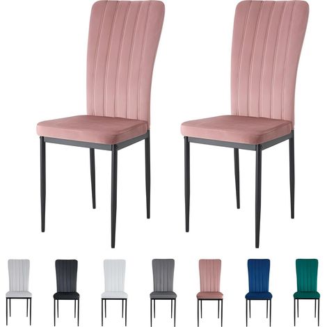 Velvet Padded Seat Dining Chairs with Metal Legs NEW ELLE PINK 2 (1/5)