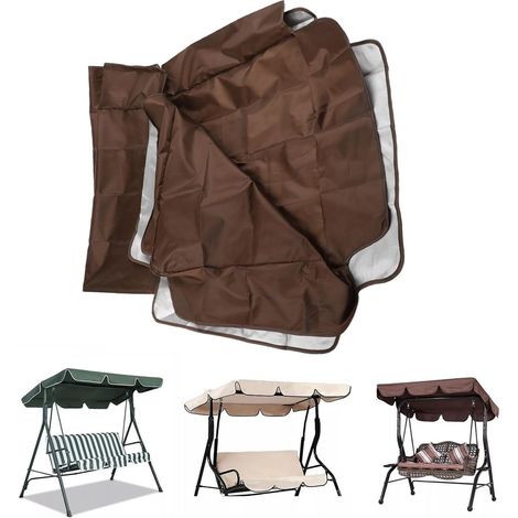 Toile De Balancelle De Jardin Toit De Rechange, Auvent Extérieur Pour Balançoire De Jardin 2/3 Places, Impermeable Anti-poussière Couverture En Tissu Pour Chaise De Patio Ou Hamac(Brown,19512515cm) (1/5)