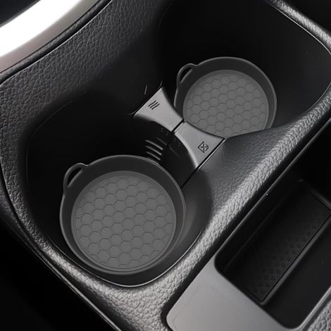 Lot de 2 sous-verres pour porte-gobelets de voiture - Silicone antidérapant - Noir (1/5)