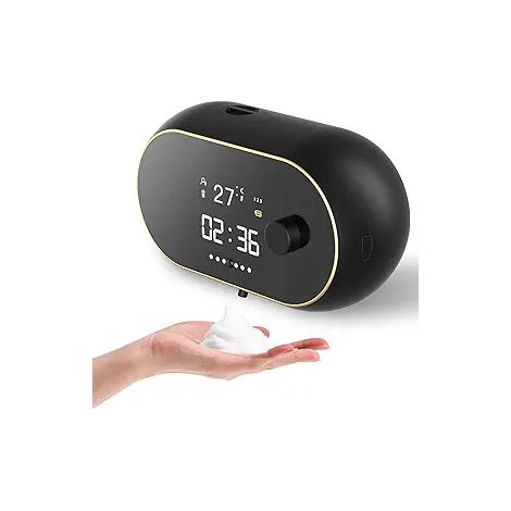 Distributeur automatique de mousse savonneuse pour lavage des mains, support mural avec porte-téléphone portable, capteur infrarouge, rechargeable, noir, 300ml (1/2)