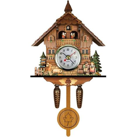 Jeffergarden Horloge à coucou Antique en bois, horloge murale pour nichoir, décoration de maison, horloge à coucou suspendue, cloche à balanoire automatique, pendule, décoration de maison-DOU