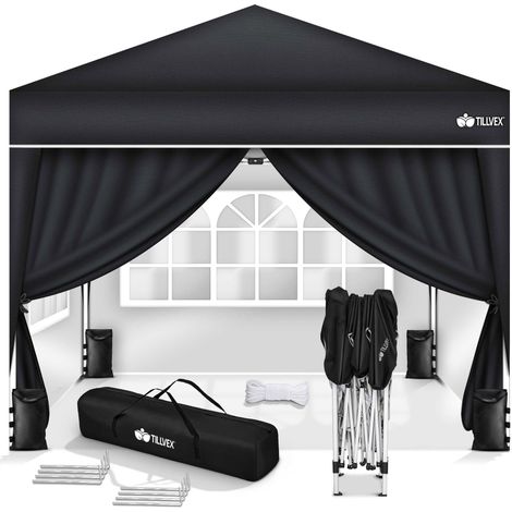 tillvex Pavillon 3x3m Grün - mit 4 Seitenteilen wasserdicht Pop-Up Faltpavillon höhenverstellbar Gartenzelt UV Schutz 50+ Partyzelt mit Tasche für Garten