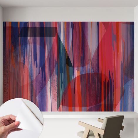 Papier peint autocollant décoratif à motifs pour salon chambre et bureau Tapete adhésif pour décoration Rayures arc-en-ciel 152x104 cm (1/5)