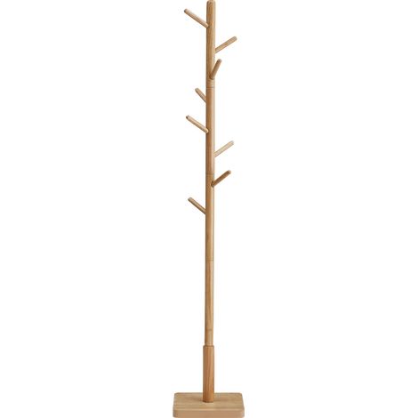 Vasagle – Portemanteau en bois d'hévéa – Support sur pieds avec 8 crochets – Réglable sur 3 hauteurs – Capacité de charge 24 kg – Beige naturel