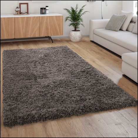 Paco Home Hochflor Teppich Kuschelig Modern Shaggy Flokati Stil Gemütlich Uni Anthrazit 120x160 cm