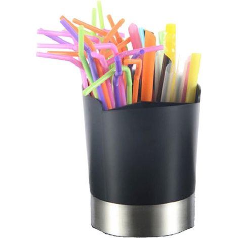Porta cannucce in acciaio inox da banco, dispenser di cannucce, porta posate e organizer per bar e caffetterie dal design elegante. (1/5)