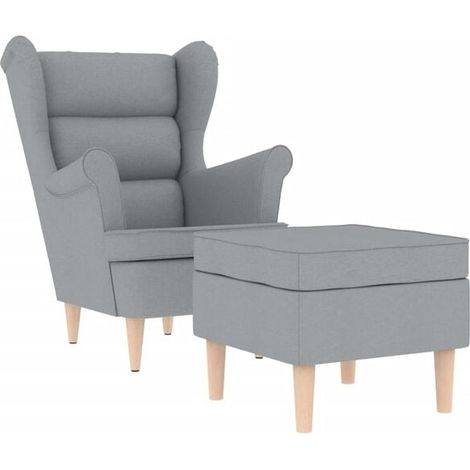 Fauteuil avec repose-pieds, tissu gris clair (1/5)