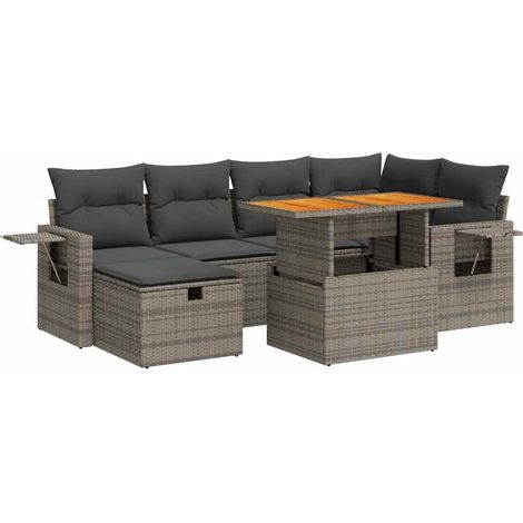 8-tlg. Garten-Sofagarnitur mit Kissen Grau Poly Rattan Akazie vidaXL (1/5)
