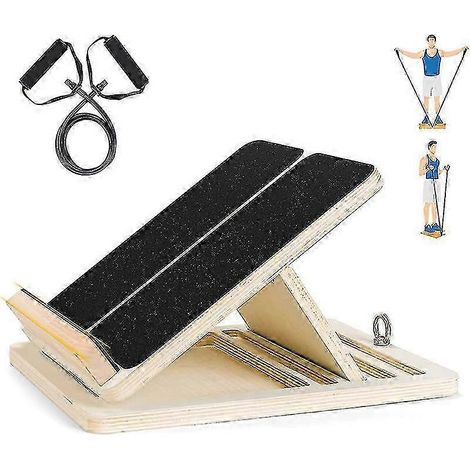 Planche inclinée professionnelle, planche en bois pour étirement des mollets, planche d'étirement réglable pour les chevilles avec bande de résistance élastique offerte, planche d'étirement pliable