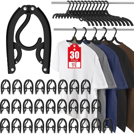 Paquete de 30 perchas plegables portátiles para viajes, organizador de almacenamiento, artículos esenciales de plástico para secar ropa, percha plegable, ideal para viajes, camping, aviones, autocarav