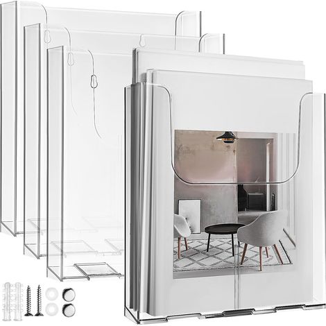 4 Pièces Porte-brochures Mural en Acrylique A4, Présentoir Mural pour Brochures, Installation Facile, Résistant Déformation, pour École et Maison (1/5)