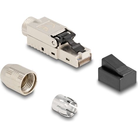 Delock Conjunto de campo RJ45 macho Cat.6A con prensaestopas y tapa guardapolvo sin herramientas
