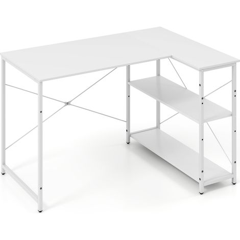 COSTWAY L-shaped Computer Desk Reversible Corner Desk w/Adjustable Shelf-White (1/5)