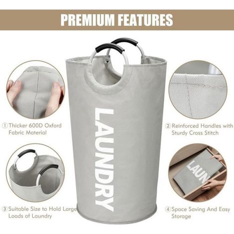Laundry basket 90L gris panier à linge armoire bac de sale corbeille rangement grande capacité pour maison (1/4)