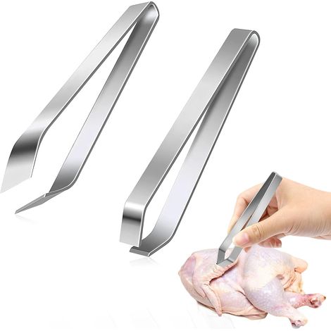 Lot de 2 Pince à désarêter, Acier inoxydable, Bec plat et Diagonale, Pour poisson et volaille, Accessoire cuisine (1/5)