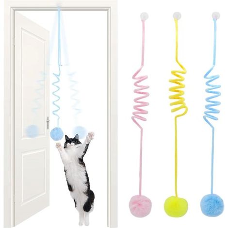 3 hängende Katzenspielzeuge, Türhänger, elastisches Seil, lustiges Indoor-Spielzeug, geeignet für Katzen zum Spielen im Haus. (1/5)