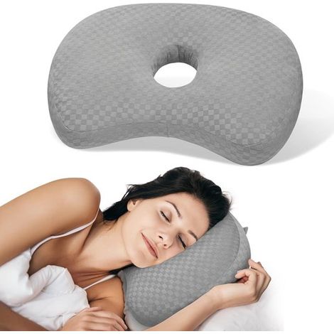 Coussin d'oreille pour dormeurs sur le côté - Gris - coussin de nuque - oreiller - Soulage la douleur auriculaire en cas d’inflammation (1/5)