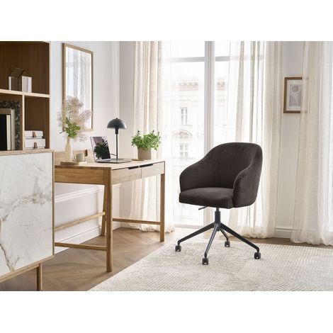 BOBOCHIC - Chaise de bureau SOPHIE tissu velours côtelé et pietement à roulettes avec hauteur ajustable Taupe (1/5)