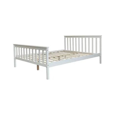 Lit 140x190 en bois massif blanc sommier lattes inclus - BATNA (1/5)