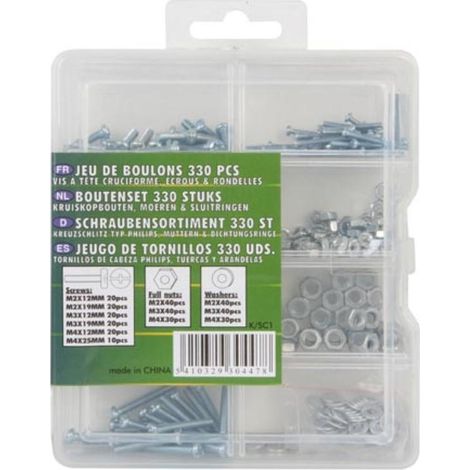 Velleman Set de 330 Tornillos y Accesorios Plata