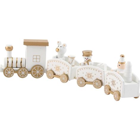 Train en Bois de Noël pour Bureau, Petite Décoration de Sapin, Sculpture Ferroviaire Xmas, Ornement de Gâteau d'Anniversaire, Set de Train Blanc (1/5)