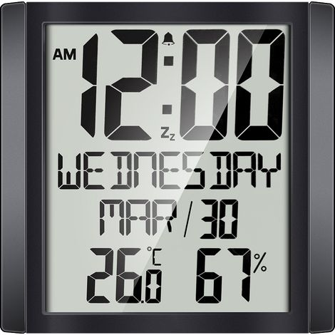 Grande horloge murale numérique avec date et température (1/5)