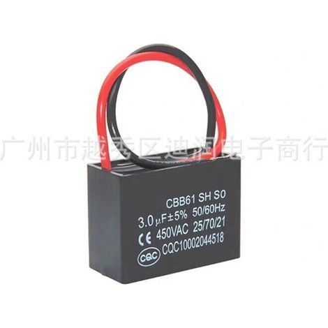 [Lot de 2] Condensateur de démarrage CBB61 3 µF 450 V avec fil conducteur - Condensateur de fonctionnement pour hotte aspirante/ventilateur d'extraction/ventilateur de plafond domestique, 3 µF, prêt à