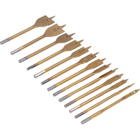 Ensemble de 13 forets plats à bois en acier à haute teneur en carbone, queue hexagonale de 6,35 mm (1/4 po), pour percer les trous. (1/5)