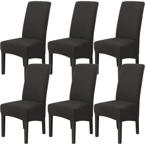 Lot de 6 Housse de Chaise de Salle à Manger (Noir), Housse de Chaise Extensible Couverture de Chaise Grande Universelle Lavables, Facile à Nettoyer pour Décor Salle à Manger Salon (1/4)