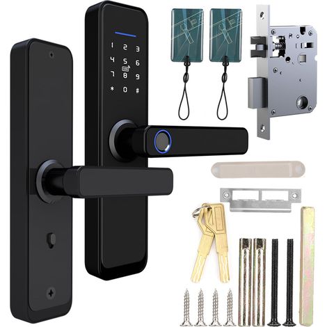 Serrure de porte intelligente électronique, clavier tactile, mot de passe, carte IC, empreinte digitale, accès de sécurité à domicile (1/5)