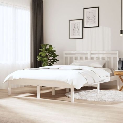 Cadre de lit Lit adulte pour chambre à coucher Blanc Bois de pin massif 140x190 cm vidaXL (1/5)