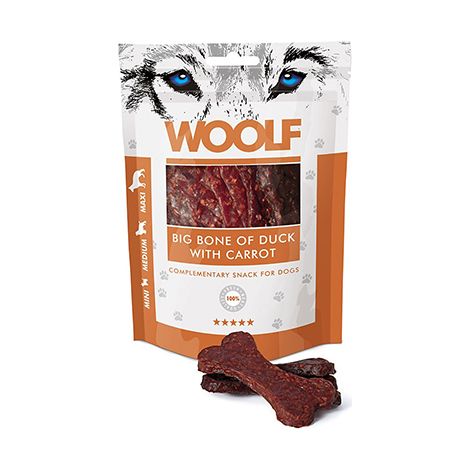 SNACKS WOOLF HUESO DE PATO CON ZANAHORIA, Bolsa 100 gr Pack 5 uds