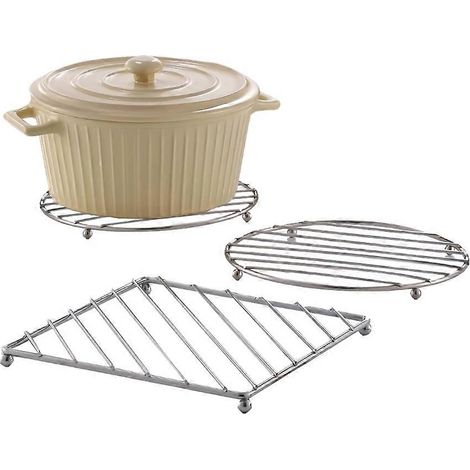 Ensemble de 3 dessous de plat en acier inoxydable résistant à la chaleur, protège-comptoir pour casseroles et poêles chaudes, dessous de plat carrés et ronds pour lave-vaisselle (1/5)