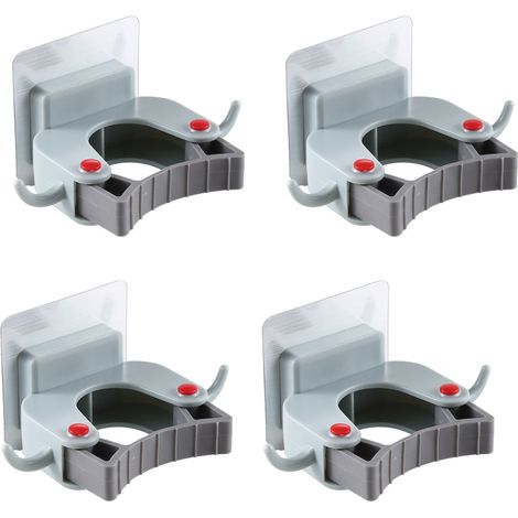 Filiyano-Lot de 4 supports de manche à balai auto-adhésifs avec crochet pour fixation murale (balai, serpillère, etc.). (1/5)