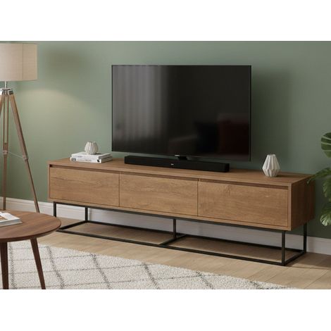 Dmora - Mobile porta TV Iginia, Credenza da soggiorno, Armadio basso per TV, Base parete attrezzata, 180x40h50 cm, Noce e Nero (1/5)