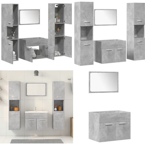vidaXL Ensemble de meubles de salle de bain 4 pcs gris béton (1/5)