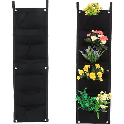 Pot de fleurs vertical en feutre à 7 poches, 100 x 30 cm, à suspendre au mur (1/5)