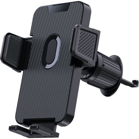 Soporte para teléfono inteligente de coche [clip de grado militar] con rotación de 360 ​​grados para ventilación de coche, GPS, iPhone y Android (negro)