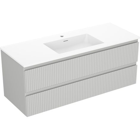 Mexen Rivel meuble de salle de bain 120 cm avec lavabo Otis, 2 tiroirs, cannelé, gris mat/blanc mat - 91A20-12047-2-BFF62-W18M0 (1/5)