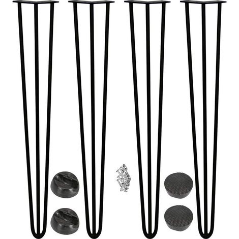 71cm (28 Zoll) Pied de Table Metal , Pied de Meuble 3 Tiges Durable, avec Vis et Protecteurs de Sol, Pied en Épingle à Cheveux pour Table Basse, Chaise, Pied de Table Industriel